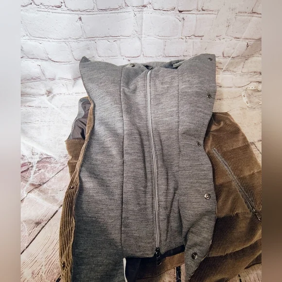 FRADI Down Corduroy Hooded Mens Vest Beige Grey Sz 52